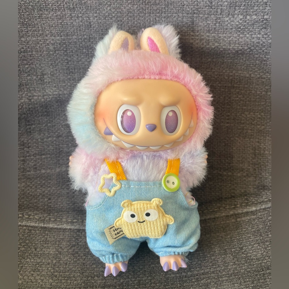 Pastel Plush Monster Toy with Overalls - cloth only